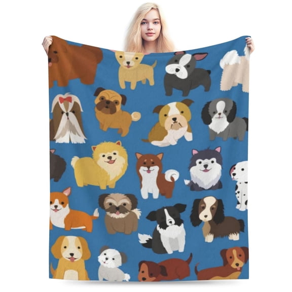 Funny Animal Fleece Throw Blanket Sets , Dogs Pug Travel Blankets 60x50