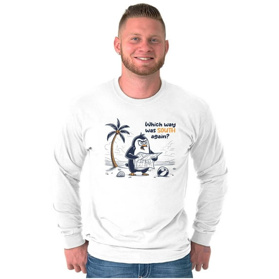 Funny Animal Joke Lost Penguin Humor Long Sleeve TShirt Men Women Brisco Brands S