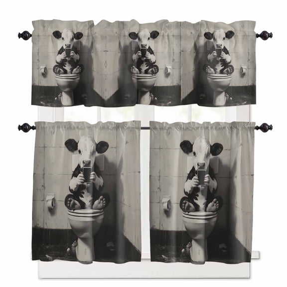 Funny Animal Kitchen Curtains Valances and Tiers Set of 3, 24 Inch Length Tier Curtains and Valance Rod Pocket Valance Curtains Set for Kitchen Bathroom Small Windows