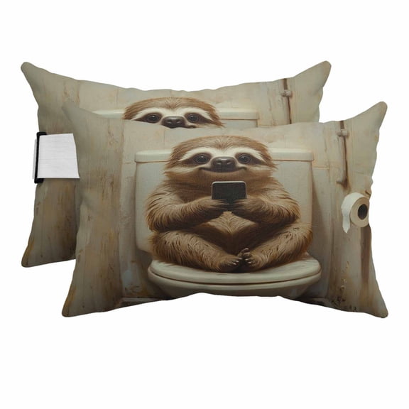 Funny Animal Outdoor Chaise Lounge Pillows Sloth Sitting on Toilet Sloth Playing Phone Lumbar Pillows with Insert Adjustable Elastic Strap Headrest Pillow for Recliner Patio Chair 2 Pack 11x16 Inch
