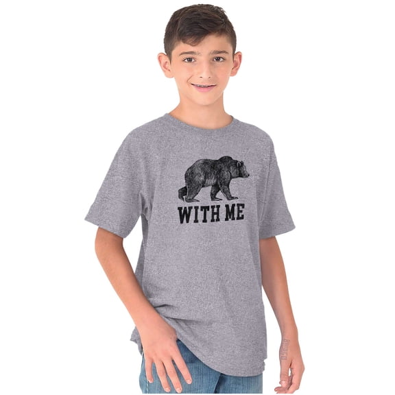 Funny Animal Pun Bear With Me Joke Crewneck T Shirts Boy Girl Teen Brisco Brands S