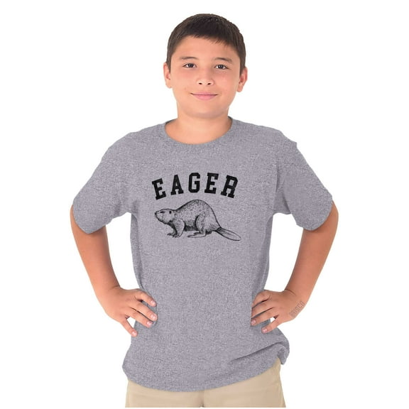 Funny Animal Pun Eager Beaver Joke Crewneck T Shirts Boy Girl Teen Brisco Brands L