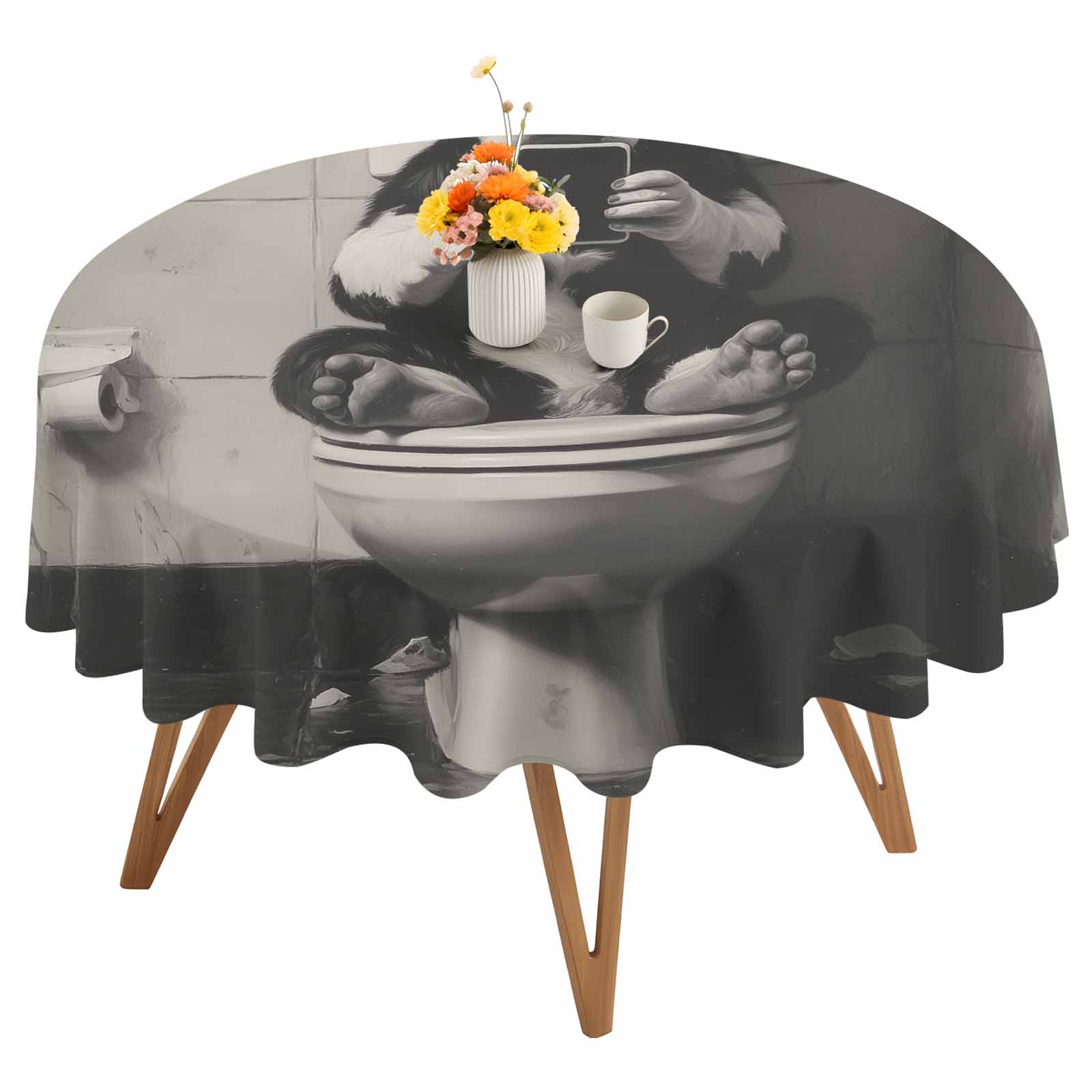 Funny Animal Round Tablecloth 54 inches Dairy Cow Sitting on Toilet ...