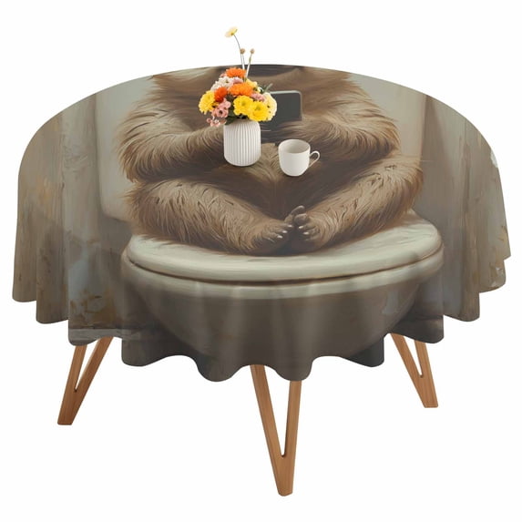 Funny Animal Round Tablecloth 54 inches Sloth Sitting on Toilet Sloth Playing Phone Waterproof Oil-Proof Table Cloth Round Table Cover for Holiday Party Picnic Dinner Decor Indoor and Outdoor Use