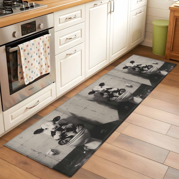 Funny Animal Runner Rug for Hallway 2x6ft, Dairy Cow Sitting on Toilet Playing Phone Non Slip Floor Mat Washable Low-Profile Indoor Carpet for Living Room, Bedroom, Dining Room