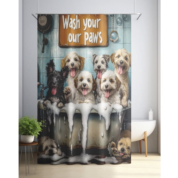 Funny Animal Shower Curtain- 1pcs Cartoon Pet Bath Shower Curtain for Bathroom and Hotel Room Decorative Curtain with Hooks