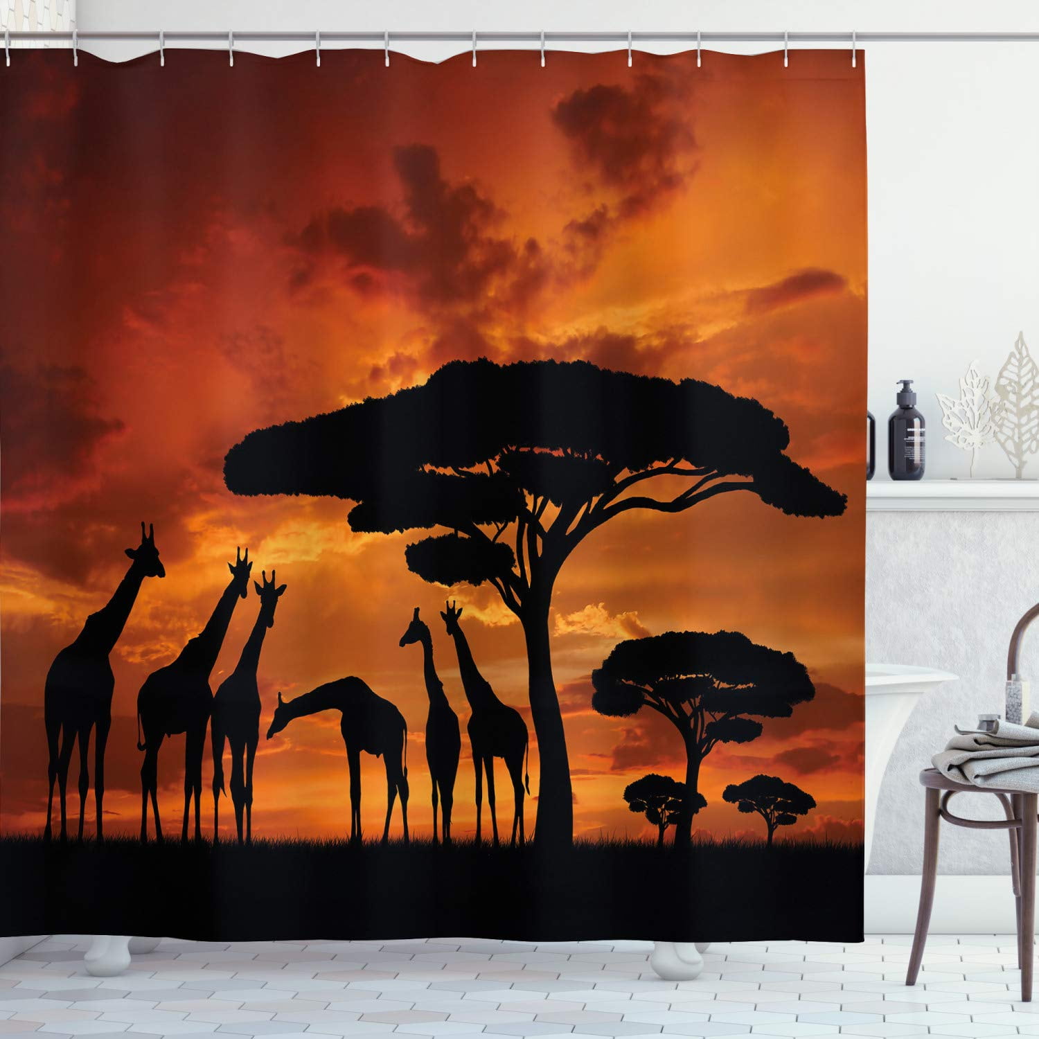 Funny Animal Shower Curtain Giraffe Jungle Safari Tropic African