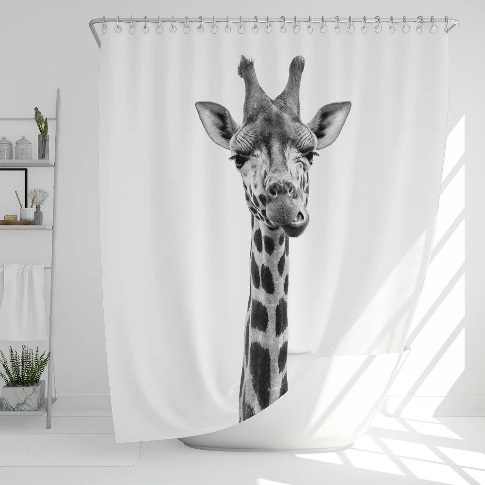 Funny Animal Shower Curtain Giraffe Jungle Safari Tropic African