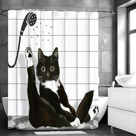 Funny Animal Shower Curtain, Humorous Bath Curtain with 12 Hooks, Modern Cool Waterproof Bath Decoration Accessories Home Decor, 72X72in