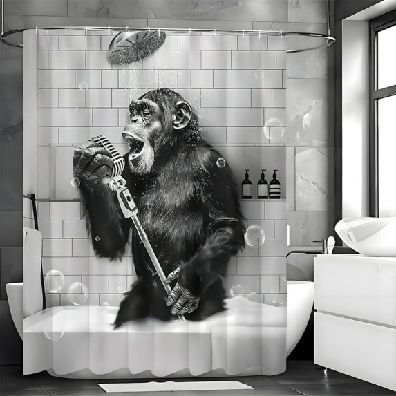 Funny Animal Shower Curtain, Humorous Bath Curtain with 12 Hooks, Modern Cool Waterproof Bath Decoration Accessories Home Decor, 72X72in