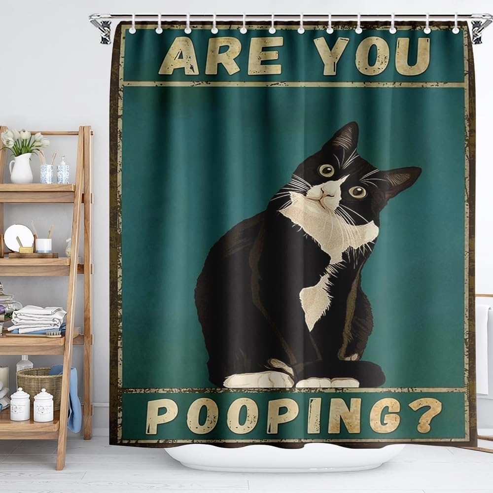 Funny Animal Shower Curtains Teal Curtain Cool Black Cat Bathroom