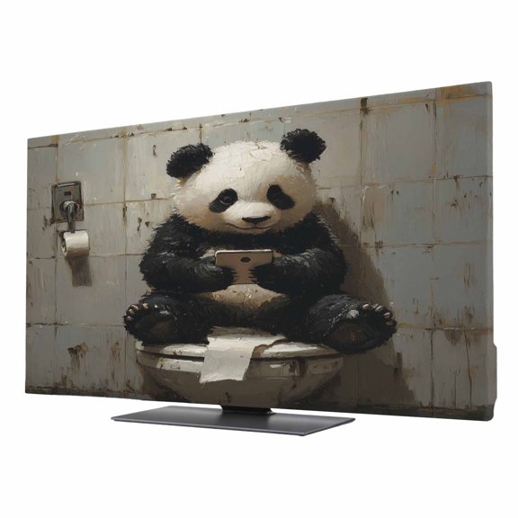 Funny Animal TV Dust Cover 24 Inch, Panda Sitting on Toilet Panda Playing Phone Computer Monitor Cover Dustproof Stretchable Indoor TV Screen Protector for LED LCD Universal Monitors