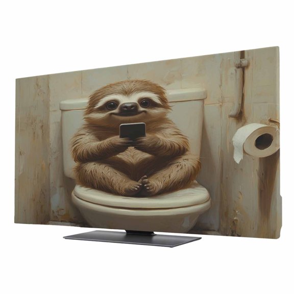 Funny Animal TV Dust Cover 40 Inch, Sloth Sitting on Toilet Sloth Playing Phone Computer Monitor Cover Dustproof Stretchable Indoor TV Screen Protector for LED LCD Universal Monitors