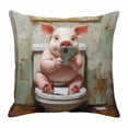thumbnail image 1 of Funny Animal Throw Pillow Cover Pig Sitting on Toilet Cotton Linen Cushion Cover Throw Pillow Case with Invisible Zipper for Couch Sofa Bed Chair Car 18x18 Inch, 1 of 9