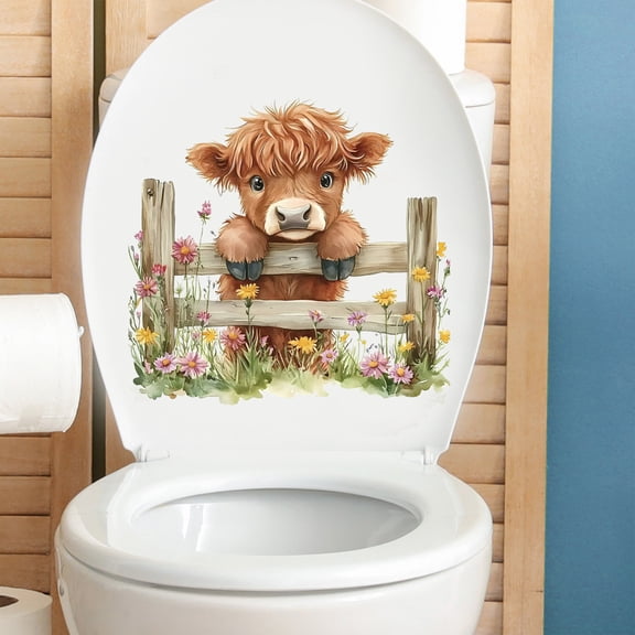 Funny Animal Toilet Seat Cover Decal Waterproof Cartoon Little Yak Toilet Seat Lid Sticker Washroom Bathroom Decal Home Wall Sticker