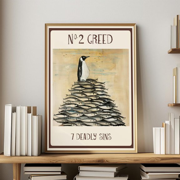 Funny Animal Vintage Artwork Seven Sins Greed Penguin Poster Unframed Paper Print