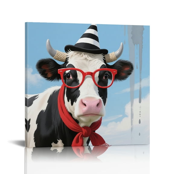Funny Animal Wearing Red Glasses Ready to Hang, Canvas Print, Canvas Wall Art Ready To Hang Room Home Art Decor