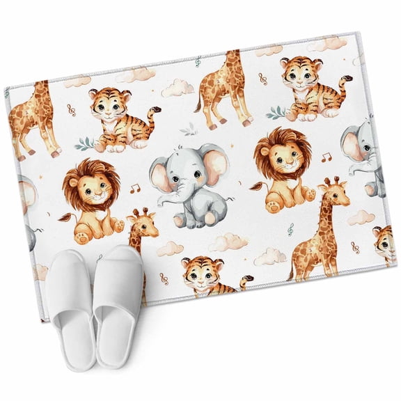Funny Animals Bathroom Rug Washable 2x3 Entryway Rug Non Slip Cartoon Lions Giraffes Elephant Forest Front Door Mat Low Pile Indoor Doormat Throw Floor Carpet for Kitchen Bedroom Entrance