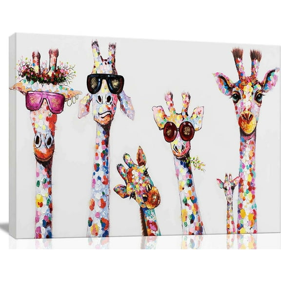 Funny Animals Canvas Wall Art Decor Lovely Giraffes Family Cartoons Painting Prints Picture Unframed Stretched Wall Decoration Bedroom Kids Nursery Room Gift (Cute giraffe)