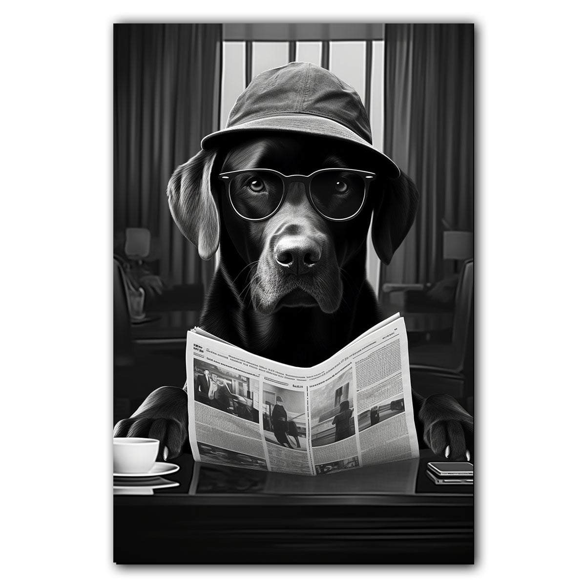 Funny Animals Canvas Wall Art, Labrador Retriever Dog Read Newspaper on ...