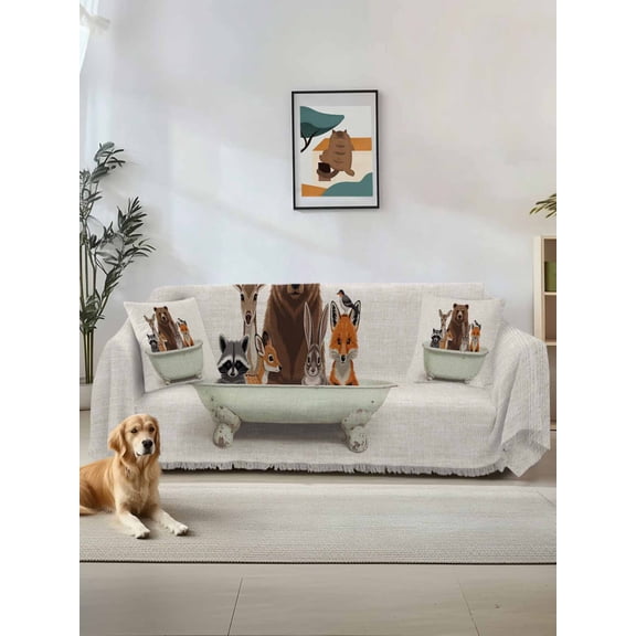 Funny Animals Couch Cover for Dogs, Woodland Bathtub Wildlife Watercolor Bear Washable Sofa Covers Slipcover for Pets Dogs Futon Cover, Couch Recliner Covers, Oversized Chair Slipcover 71"x91"