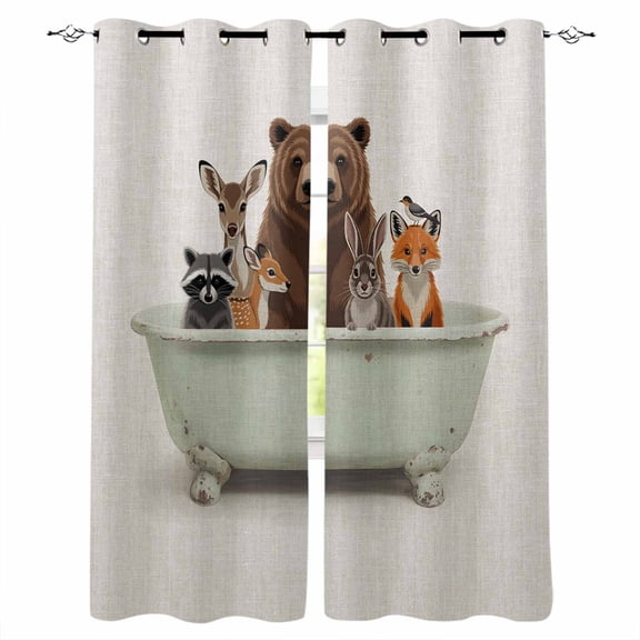 Funny Animals Kitchen Curtains Woodland Bathtub Wildlife Watercolor Bear Cafe Short Curtains for Bathroom Blackout Window Curtain Small Window Treatment Drapes for Bedroom Living Room 27.5"x39"x2