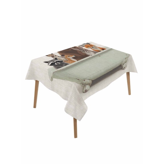 Funny Animals Rectangle Tablecloth, Woodland Bathtub Wildlife Watercolor Bear Waterproof & StainResistant Tablecloth, Washable Oil-proof Table Cover for Dining/Party/Wedding/Camping/Buffet 52x70 In
