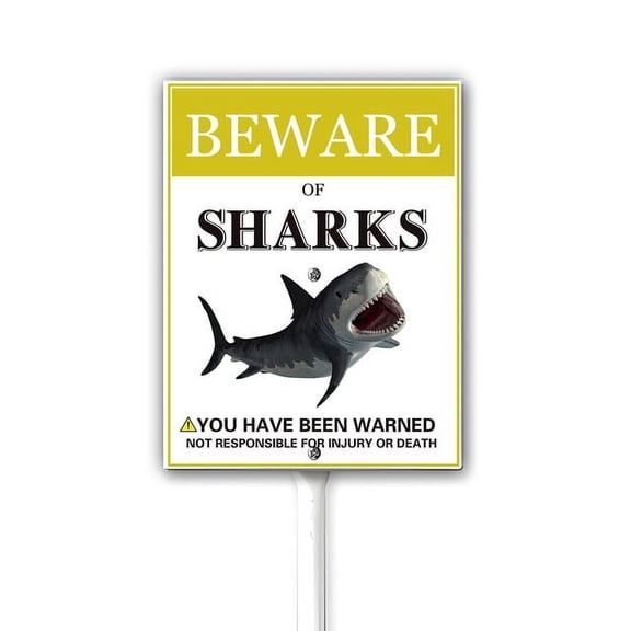 Funny Animals Yard Sign 7X8.8 Inches Beware of Sharks Warning Sign for Lawn Front Door Garden Outside Sign With Stake Rust Free Aluminum UV Printed Easy Mounting