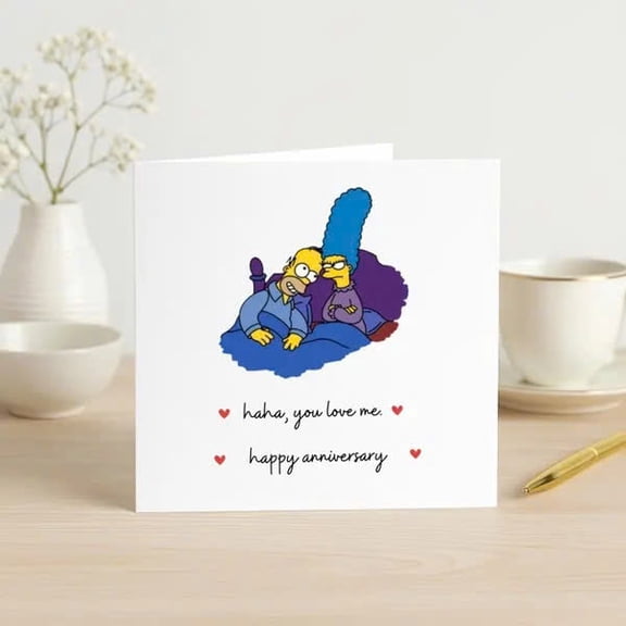 Funny Anniversary Card featuring Classic Cartoon Characters – “Haha, You Love Me” Design – Blank Inside with Envelope – Perfect for Couples & Loved Ones