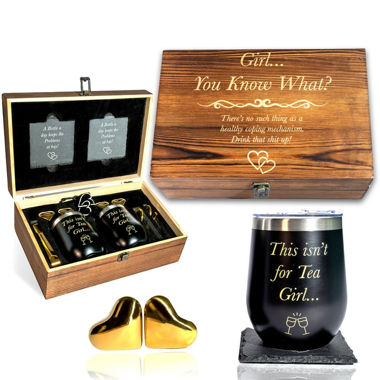 Funny Anniversary Gifts for Women Best Friend, Wine Tumbler Gift Set,  ‘Girl, You Know What’, Friendship Gifts for Girl Friends BFF, for Sister.  Funny