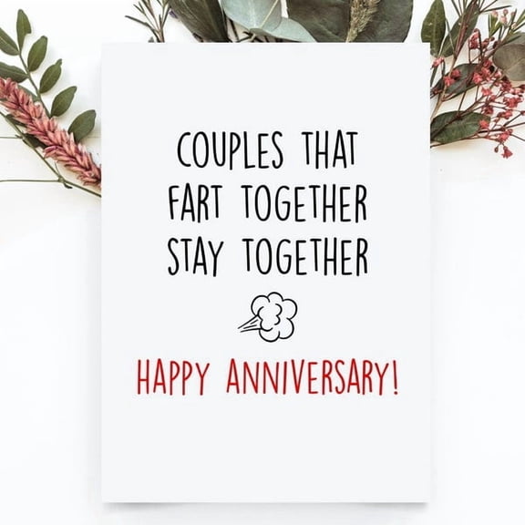 Funny Anniversary Greeting Card for Couple, Humorous Couples That Fart Together Stay Together, Romantic Witty Card for Husband, Wife, Boyfriend, Girlfriend, Modern Minimalist