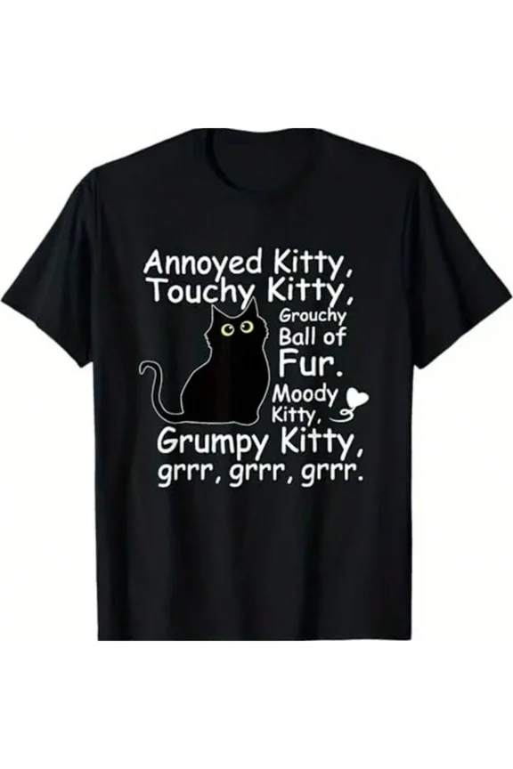Funny "Annoyed Kitty, Touchy Kitty, Grouchy Kitty" Quote T-Shirt - Black Co