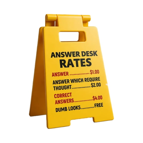 Funny Answer Desk Rates Tabletop A-Frame Sign, Novelty Desk Decor Sign with Humorous Price List for Office Cubicle Workplace Decoration