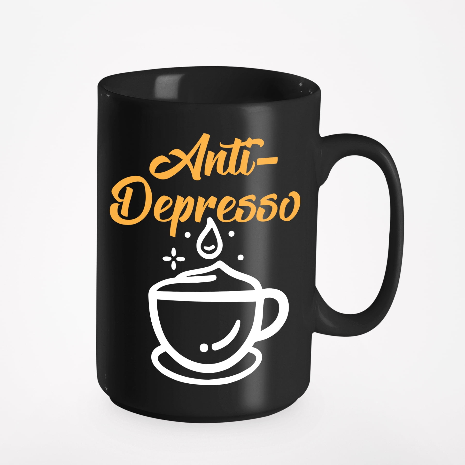 Funny Anti-Depresso, Espresso Pun Joke, Black 15oz Ceramic Mug