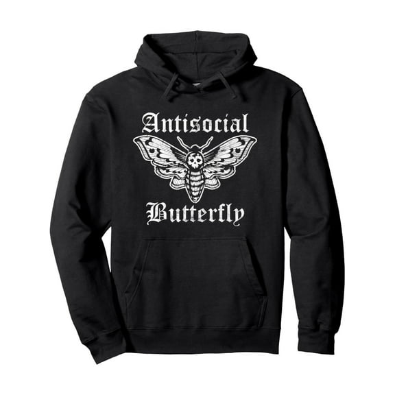 Funny Antisocial Butterfly, Introvert Distressed Design Pullover Hoodie - Fashionable Hooded Sweatshirt - Gifts for Men Women Mom Dad Friends