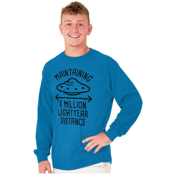 Funny Antisocial Social Distance UFO Plus Size Long Sleeve Graphic Tee Shirt Brisco Brands 5X