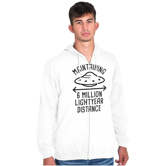 Funny Antisocial Social Distance UFO Unisex Fleece Graphic Zip Up Hoodie Brisco Brands 2X