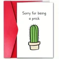 thumbnail image 1 of Funny Apology Greeting Card – “Sorry for Being a Prick” with Cute Cactus Design – Envelope Included, Blank Inside – Perfect for Friends, Family, and Lighthearted Apologies, 1 of 2