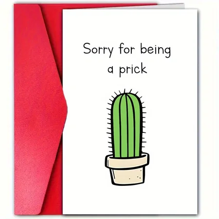 Funny Apology Greeting Card – “Sorry for Being a Prick” with Cute Cactus Design – Envelope Included, Blank Inside – Perfect for Friends, Family, and Lighthearted Apologies
