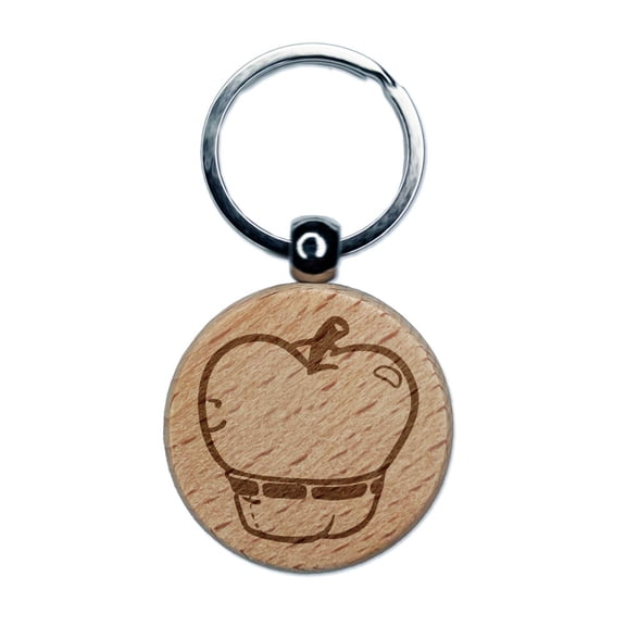 Funny Apple Bottom Jeans Silly Fruit Engraved Wood Round Keychain Tag Charm