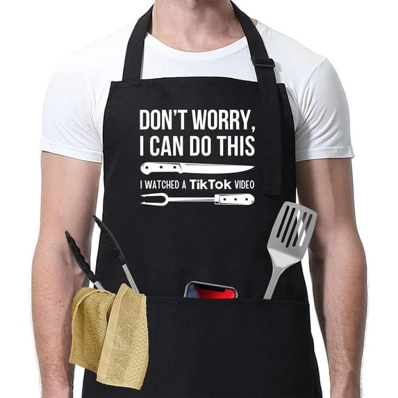 Funny Apron – Adjustable, Gabardine Kitchen Apron with Pockets for Cooking, Grilling – Ideal Gift for Food Lovers
