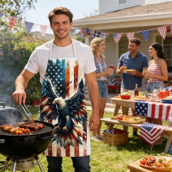Funny Apron Chef Kitchen Cooking Apron Bib Home Durable Patriotic Aprons Red Blue Star Adjustable Kitchen Aprons 4th of July Cooking Apron