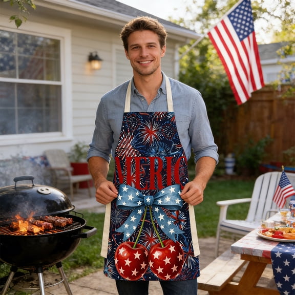Funny Apron Chef Kitchen Cooking Apron Bib Home Durable Patriotic Aprons Red Blue Star Adjustable Kitchen Aprons 4th of July Cooking Apron