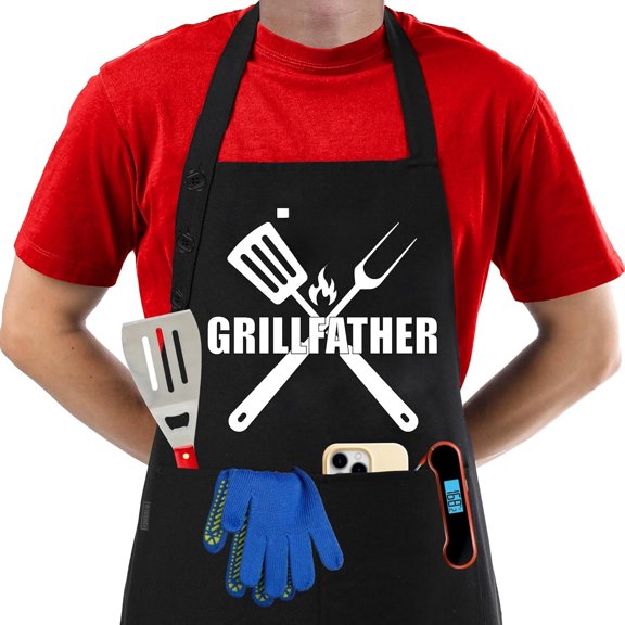 Funny Apron  Resistant  Aprons for Women with Pockets Chef (1, Black - THE GRILLFATHER)