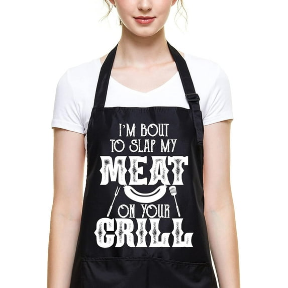 Funny Aprons Black Kitchen Chef Apron, 2 Pockets Adjustable Neck Strap, for Cooking Baking BBQ Birthday Gifts