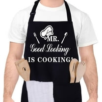 Funny Aprons for Men, MR GOOD LOOKING IS COOKING, Professional Kitchen Cooking Apron Chef Husband Bib Aprons With Double Pocket Adjustable for Father''s Day Birthday Gift
