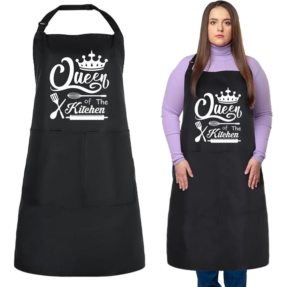 Funny Aprons for Women, 39 x 39'' Plus Size Aprons Queen of The Kitchen Cooking Aprons Women Personalized Custom Aprons Adjustable Chef Baking Apron Gifts for Mom Wife Sister Grandma