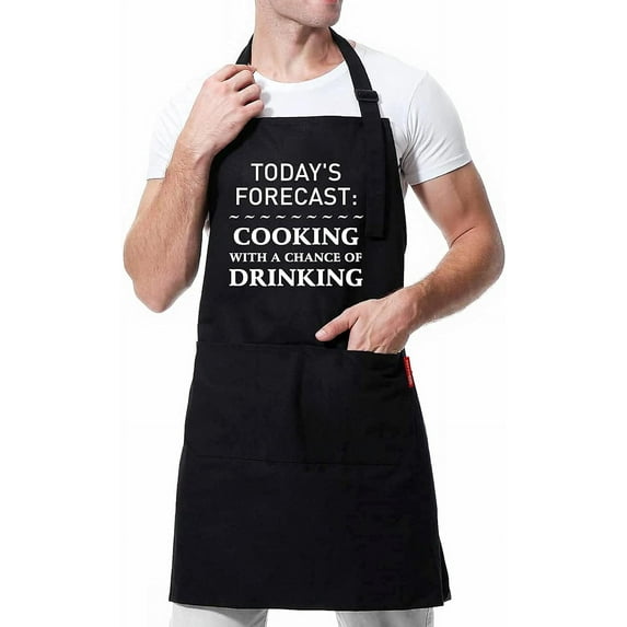Funny Aprons for Men, Mens BBQ Aprons Cooking with A Chance of Drinking, Fully Adjustable, Two Pockets, Extra Long Ties
