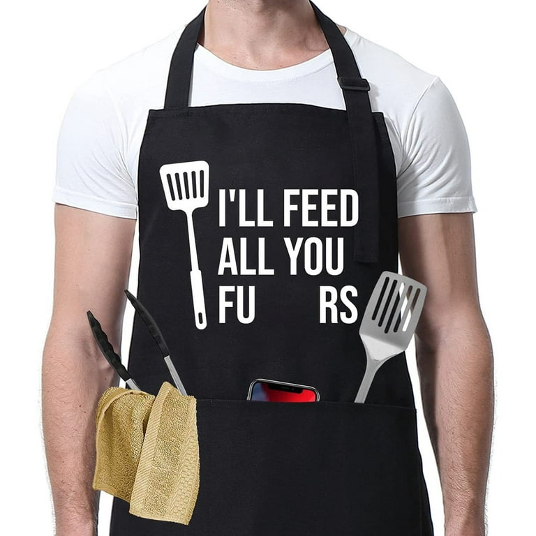 Funny Aprons for Men Women with 3 Pockets Cooking Grilling BBQ Chef Apron