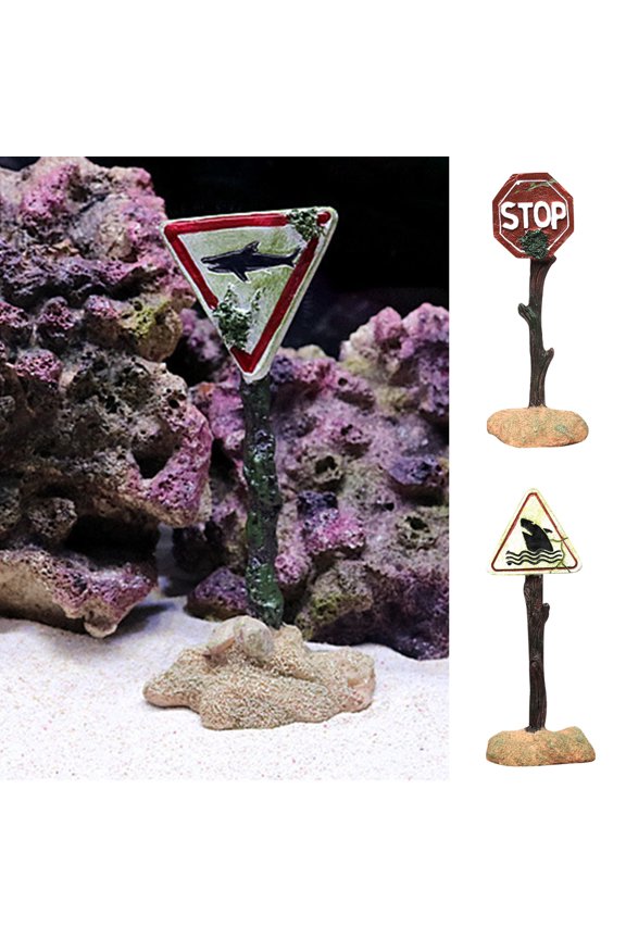 Funny Aquarium Decor Ornaments WARNING Sign Fish Tank Decorations Skulls LOGO Ornaments for Fish Tank Reptile Tank Accessories